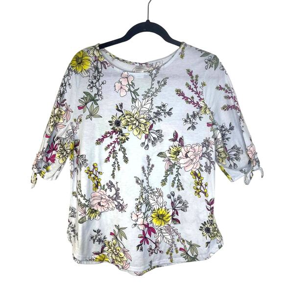 Westloop knit blouse t-shirt top women's large floral pattern light blue soft - Picture 1 of 14